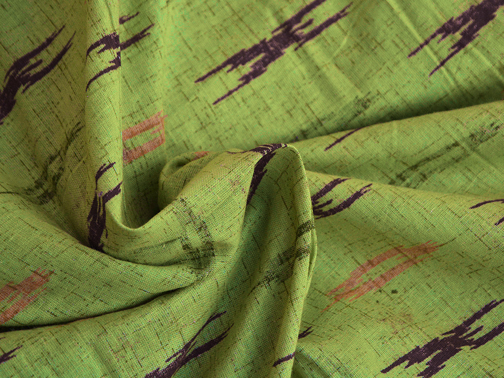 Precut Of Mehndi Green Motifs Pure Cotton Fabric