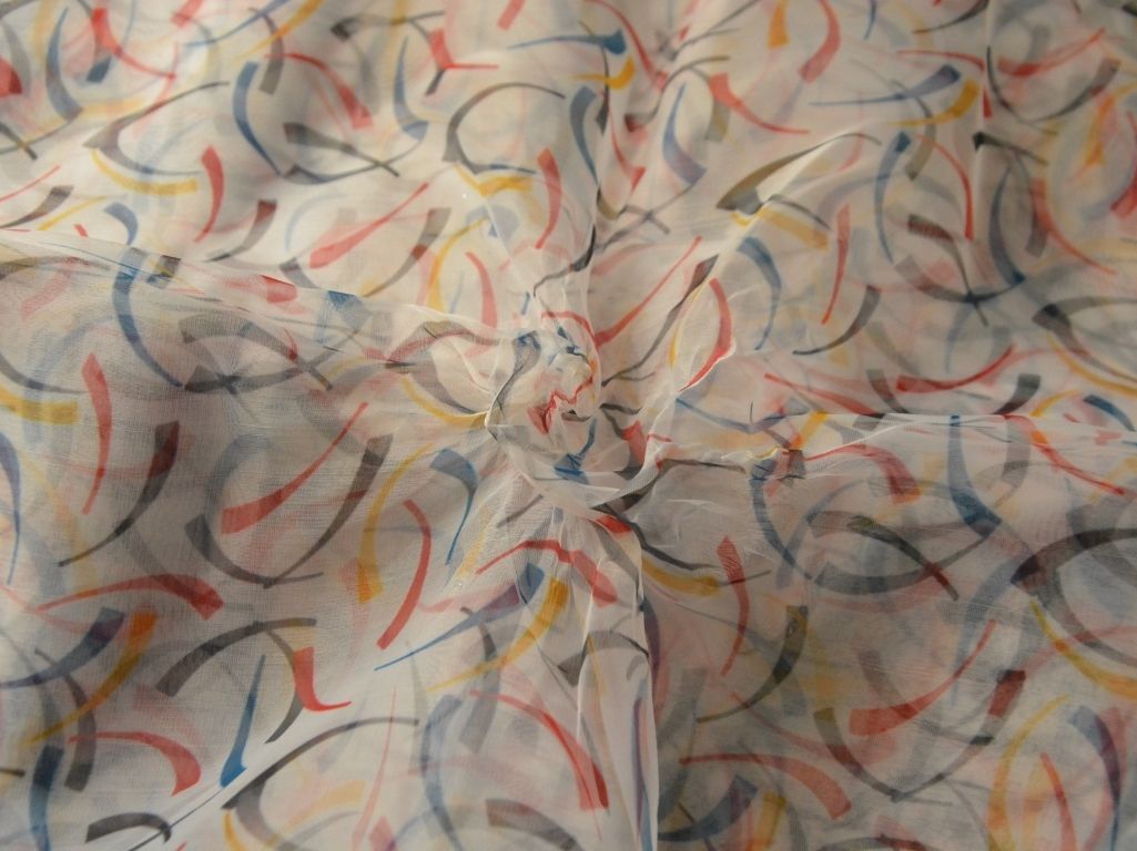 Precut Of 1.5 Meter White Abstract Digital Printed Liquid Organza Fabric