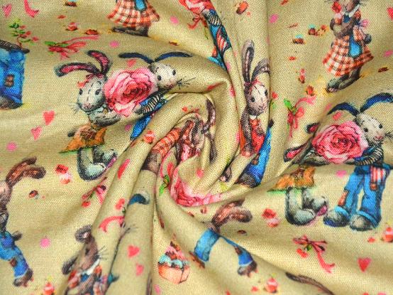 Precut Of 1.5 Meter Multicolour Bunnies Printed Pure Cotton Handloom Fabric